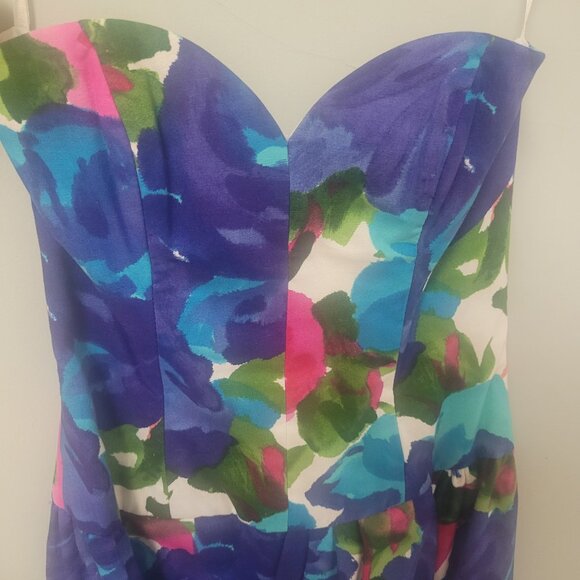 RARE Victor Costa Vintage 80s Floral strapless mini dress Size 4 - Picture 2 of 9
